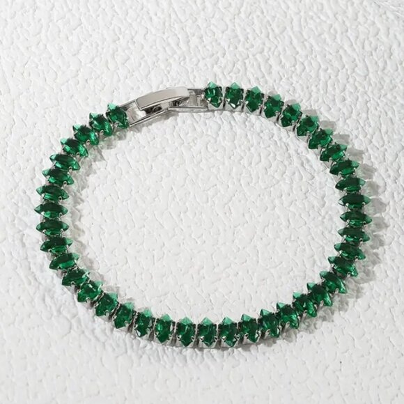 2ct Green Emerald Womens 14K White Gold Oval Gemstone Tennis Bracelet New Silver - Picture 10 of 10